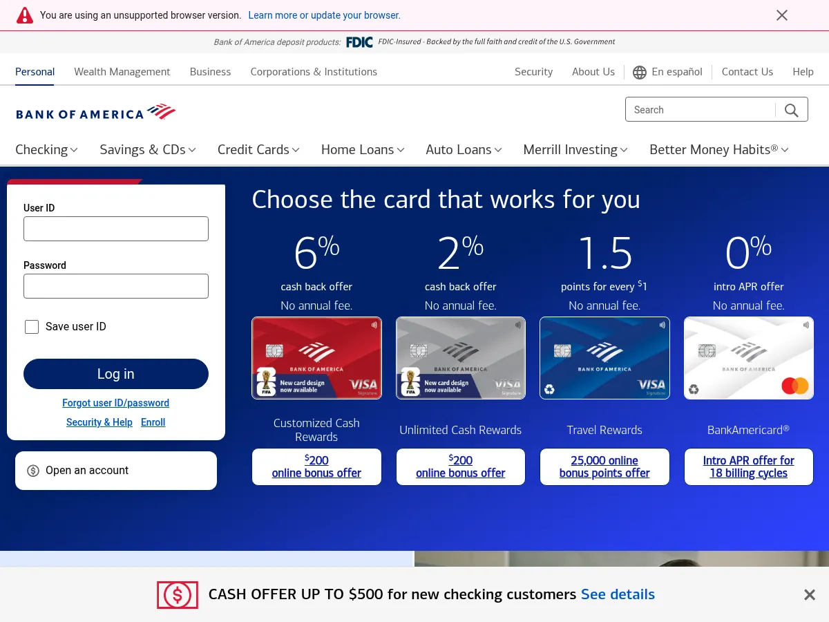 Bank of America Screenshot