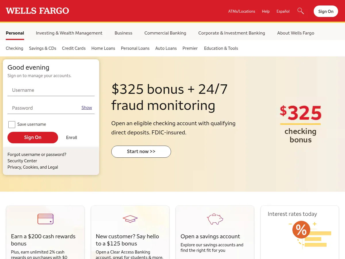Wells Fargo Screenshot