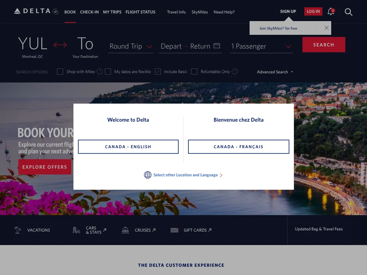 Delta Air Lines Screenshot