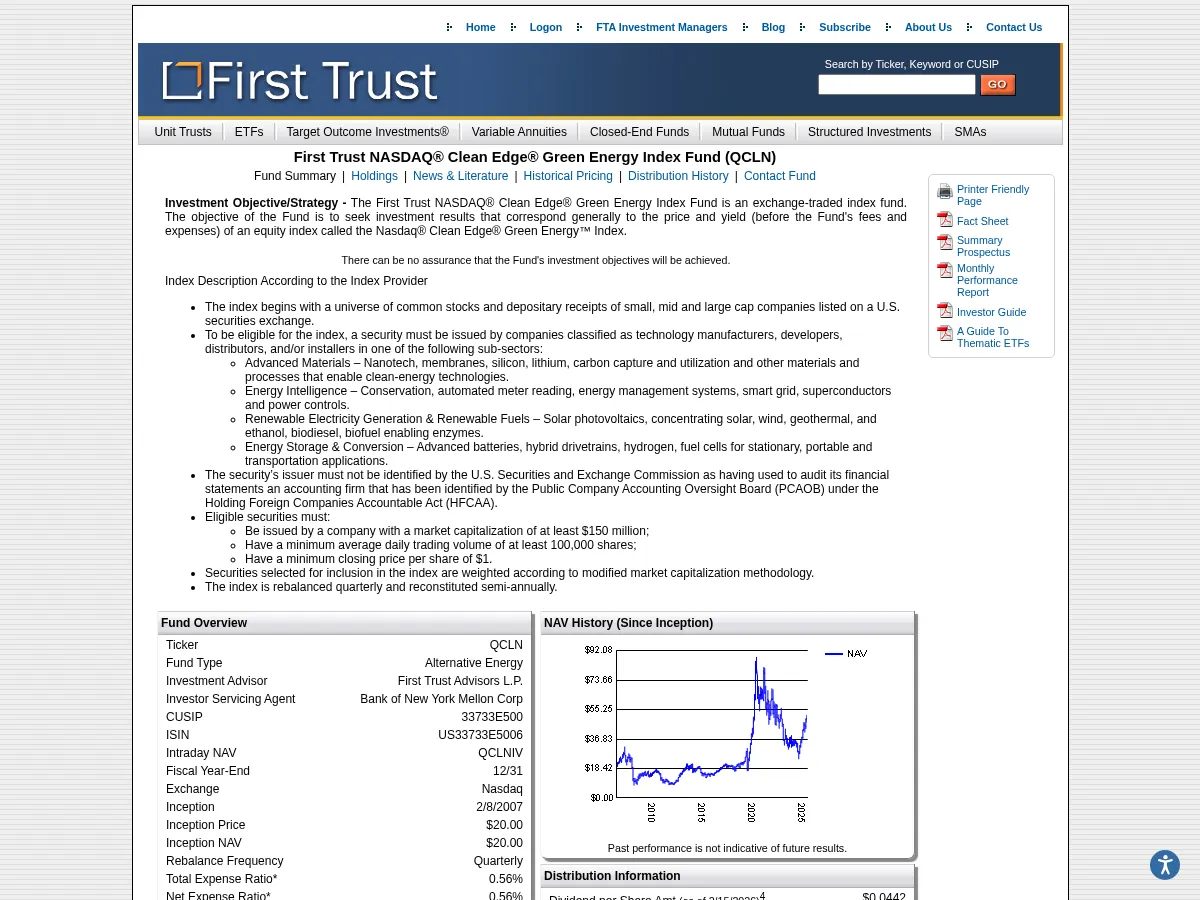 First Trust NASDAQ Clean Edge Green Energy ETF Screenshot