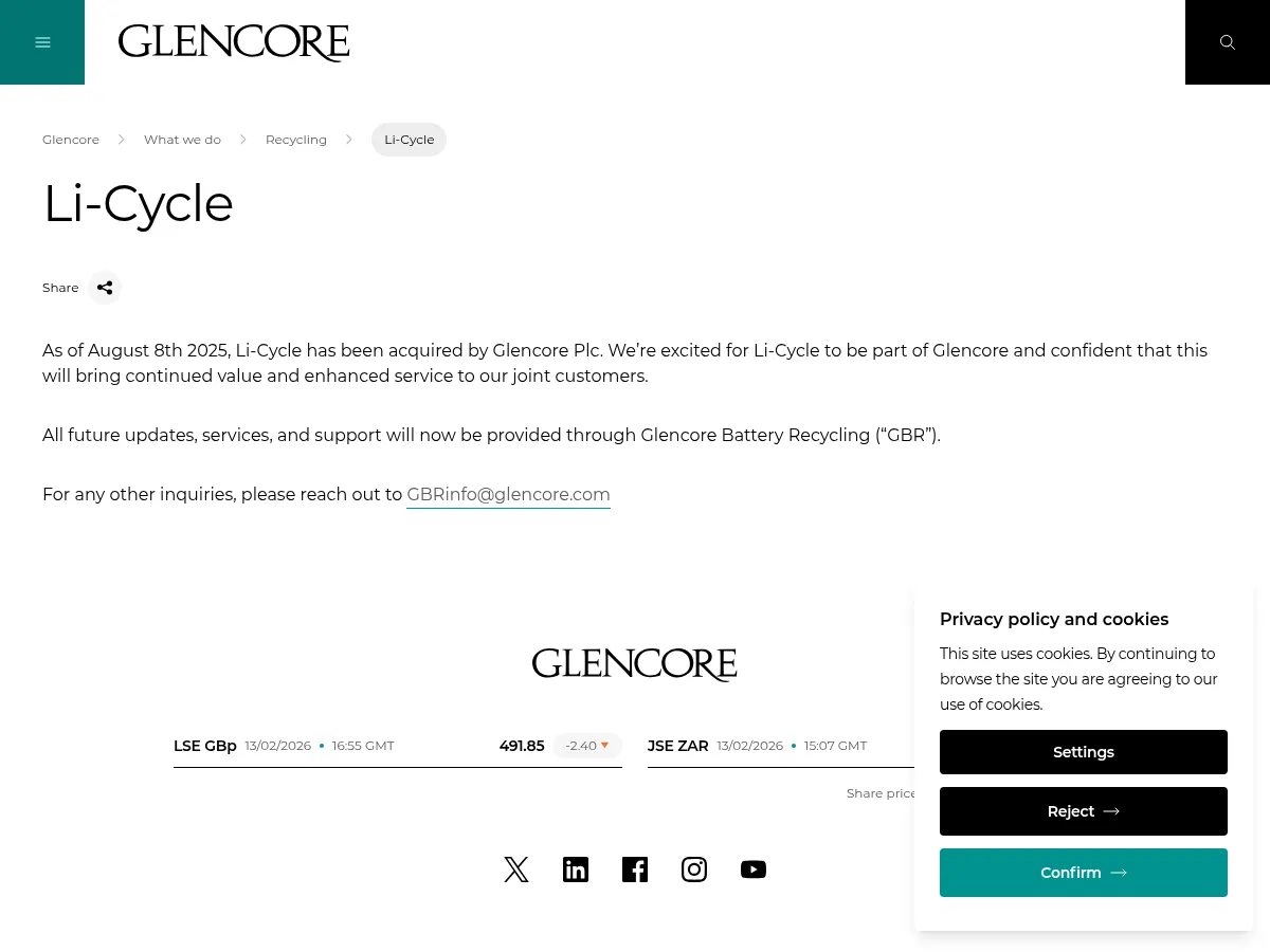 Li-Cycle Holdings Screenshot